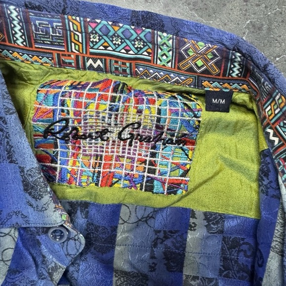 Robert Graham Blue Shirt Sz M Flip Cuff Playing Cards Gambling Checkerboard - Picture 6 of 8